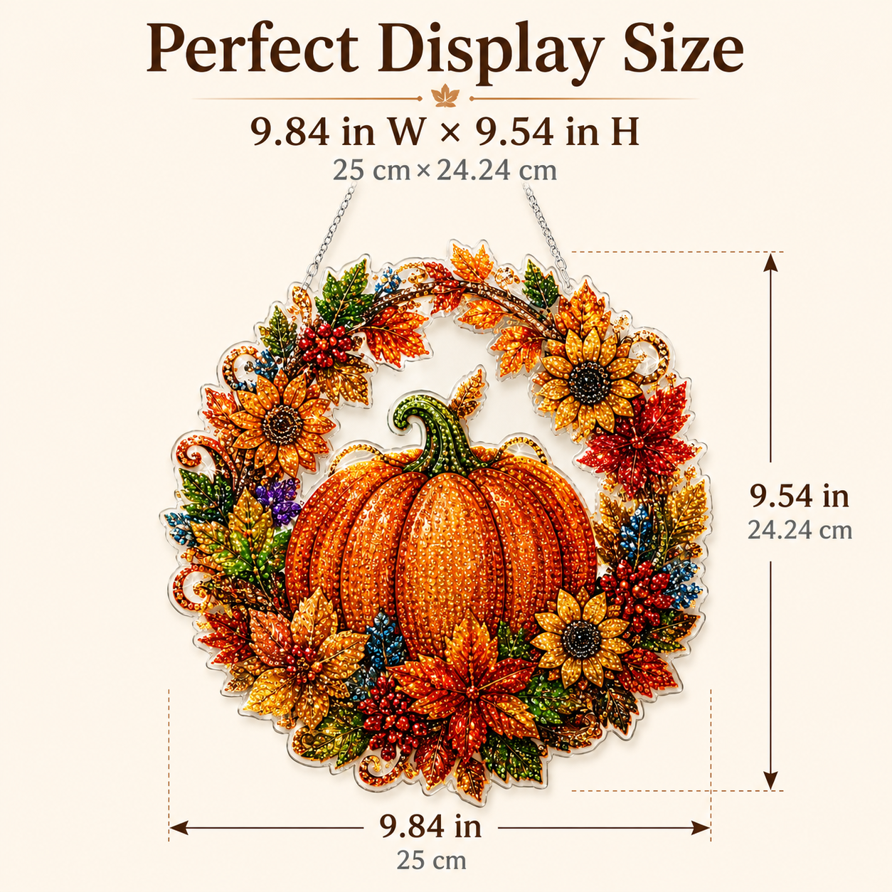 🍂 Autumnal pumpkin wreath with a diamond pattern to hang up – Complete DIY kit