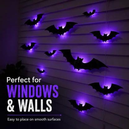 3D LED Bat Decorative Lights – Set of 12/24 Halloween Spooky Decorations