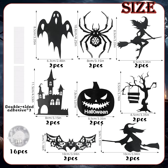 16 Pcs LED Halloween Wall Stickers | Spooky Red & Blue Decor