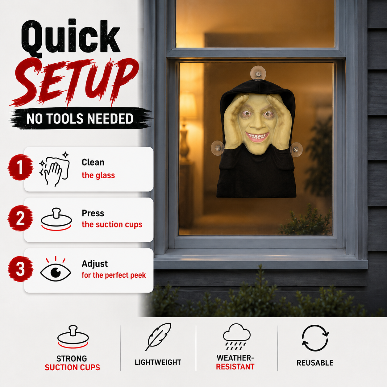 Creepy Realistic Mask for Halloween Jump Scares & Window Pranks