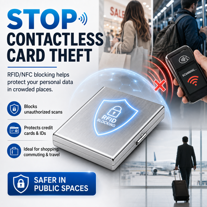 🛡️ RFID Blocking Metal Card Holder – Slim Stainless Steel Wallet ⚡