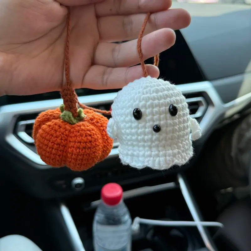 Handmade Halloween Hanging Ornament Crochet Pumpkin and Ghost