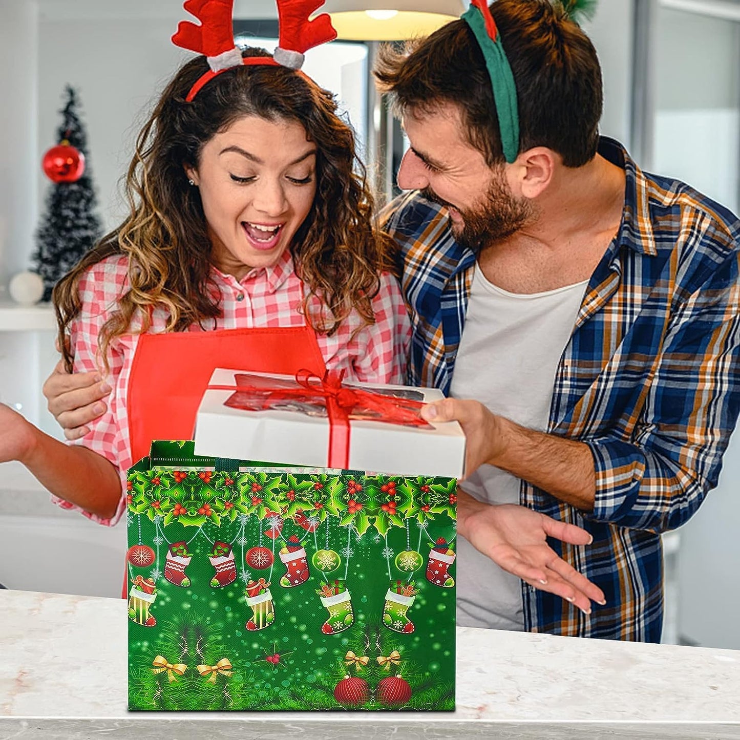 ??Christmas Early Discount 49% Off? Christmas Gift Bags Large Reusable Tote Bags