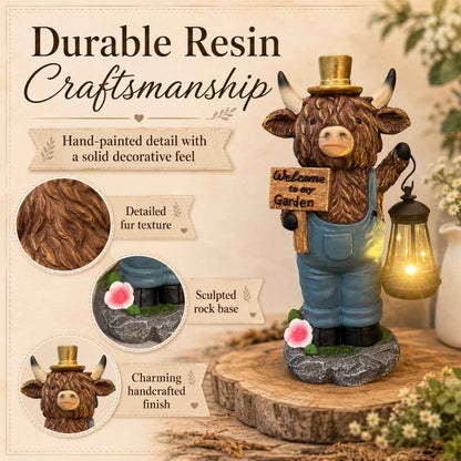 🔥50% OFF TODAY🔥 Highland Cow Garden Lantern Statue 🐮✨ Rustic Farmhouse Outdoor Decor for Garden, Porch, Patio & Yard