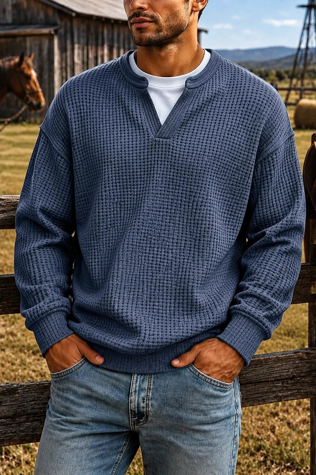 ❄️Men's Comfortable Layering Waffle-Knit T-Shirt/Sweatshirt