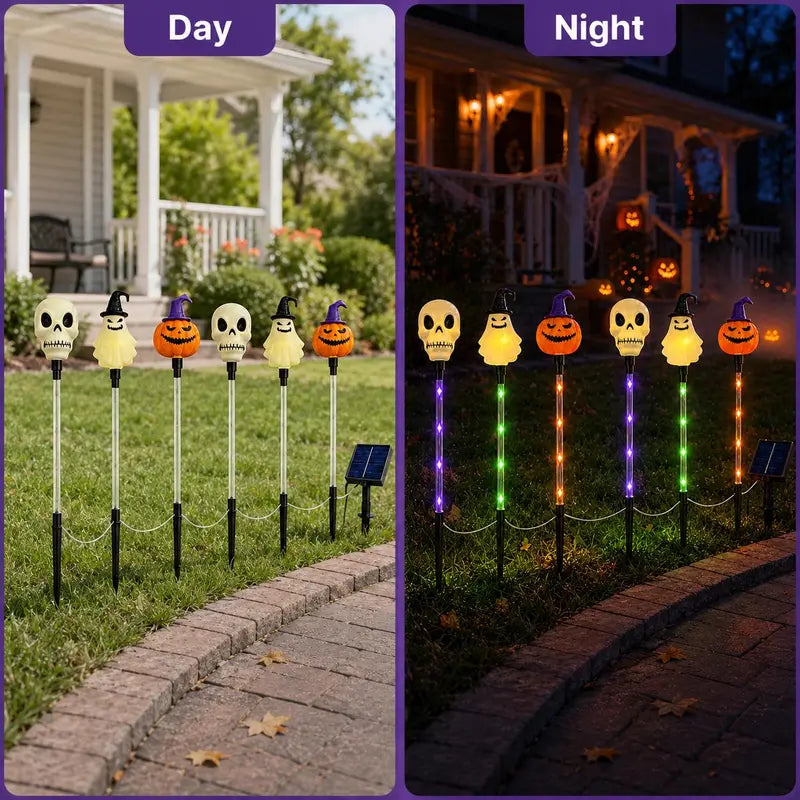💀 Solar Halloween Stake Lights – Pumpkin Ghost Skull 6PCS & Retro Skull 5PCS