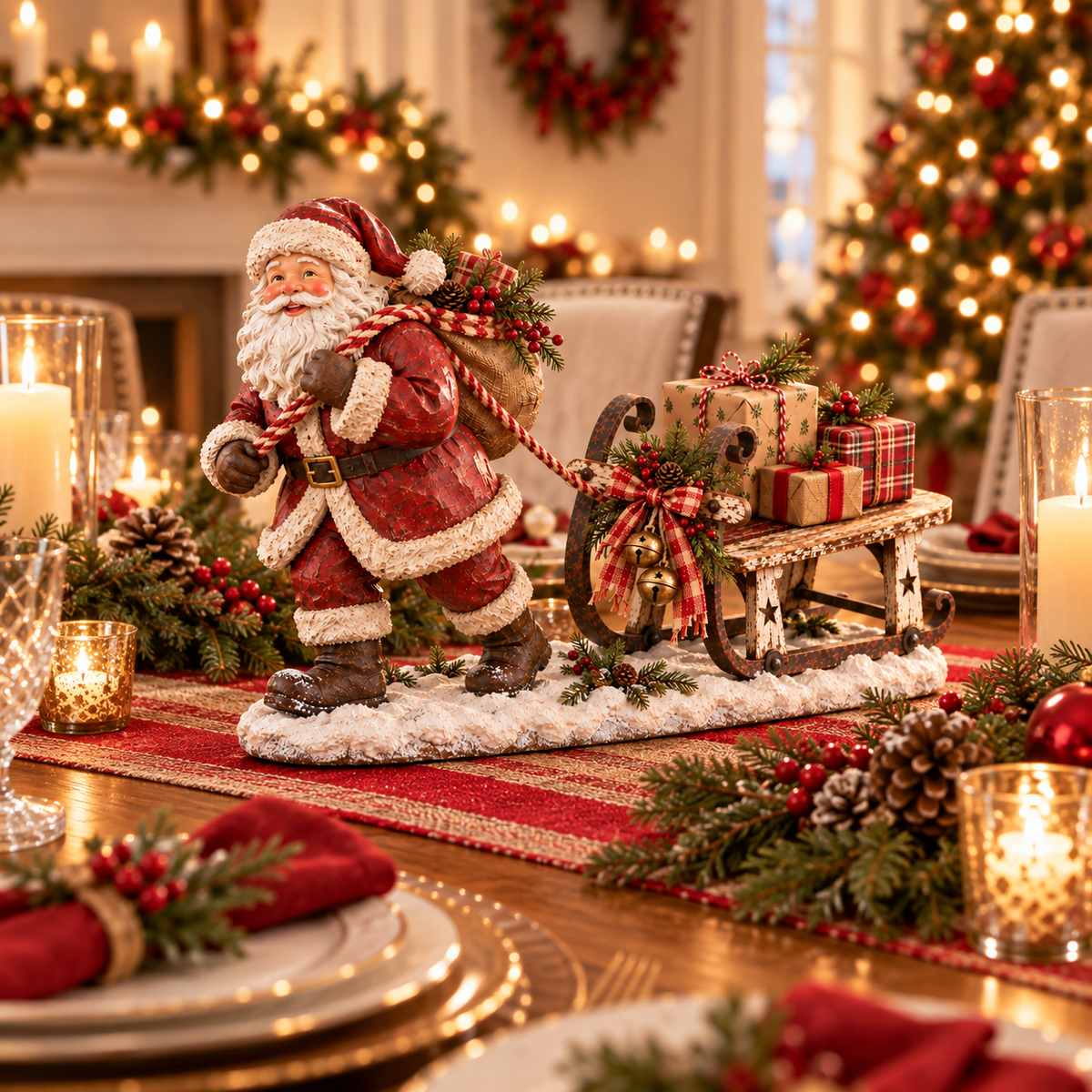 🎁 Santa’s Christmas Sleigh Farmhouse Table Decor