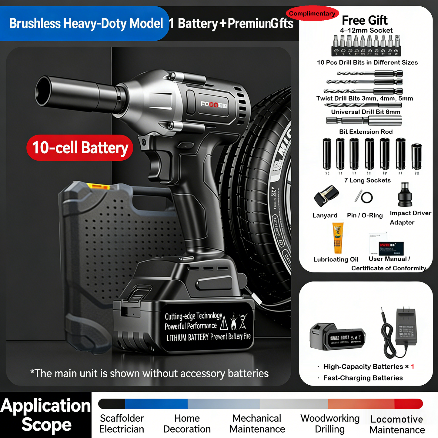 🔧50% OFF!⚡Cordless Brushless Impact Wrench 1/2 Inch, High Torque, 2x Battery Fast Charger🛠️