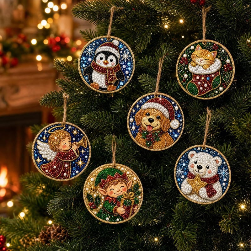 🎄 12-Piece Christmas Diamond Painting Ornament Kit – DIY Tree Hanging Decor