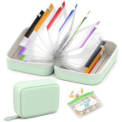 💊 14-Pouch Travel Pill Organizer – Color-Coded Medicine & Vitamin Case