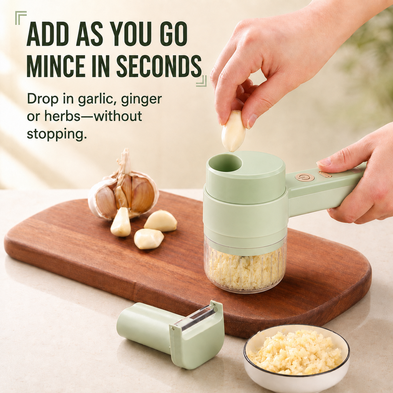 🧄 4-in-1 Handheld Electric Chopper: Slice, Mince, Peel & Auto-Clean!
