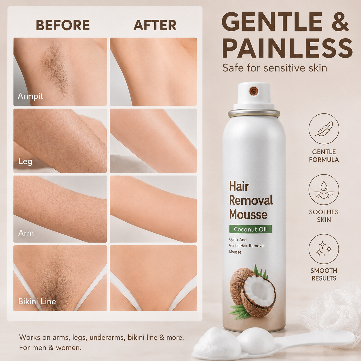 Bikini Pain-Free Hair Removal Cream for Sensitive Skin,Gentle Citrus Sensitive Skin Hair Removal Cream&Spray