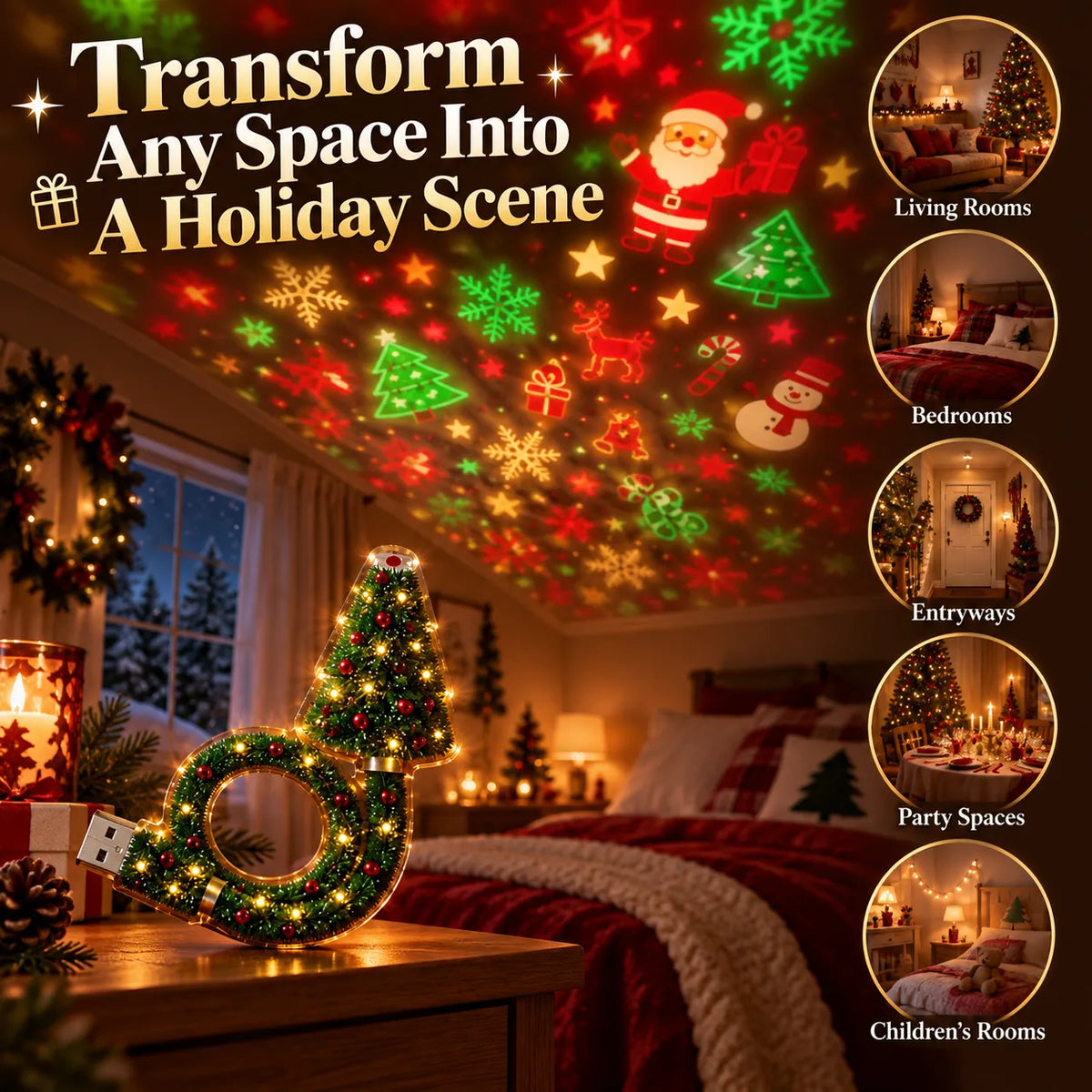🎄 Christmas Tree Projection Lamp - 6 Theme Festive Ceiling Light 🎅