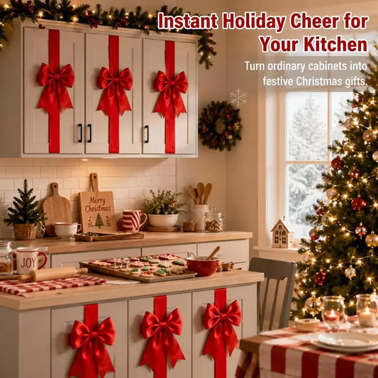 🎄 Christmas Cabinet Bows – Turn Your Kitchen Into a Holiday Wonderland 🎁
