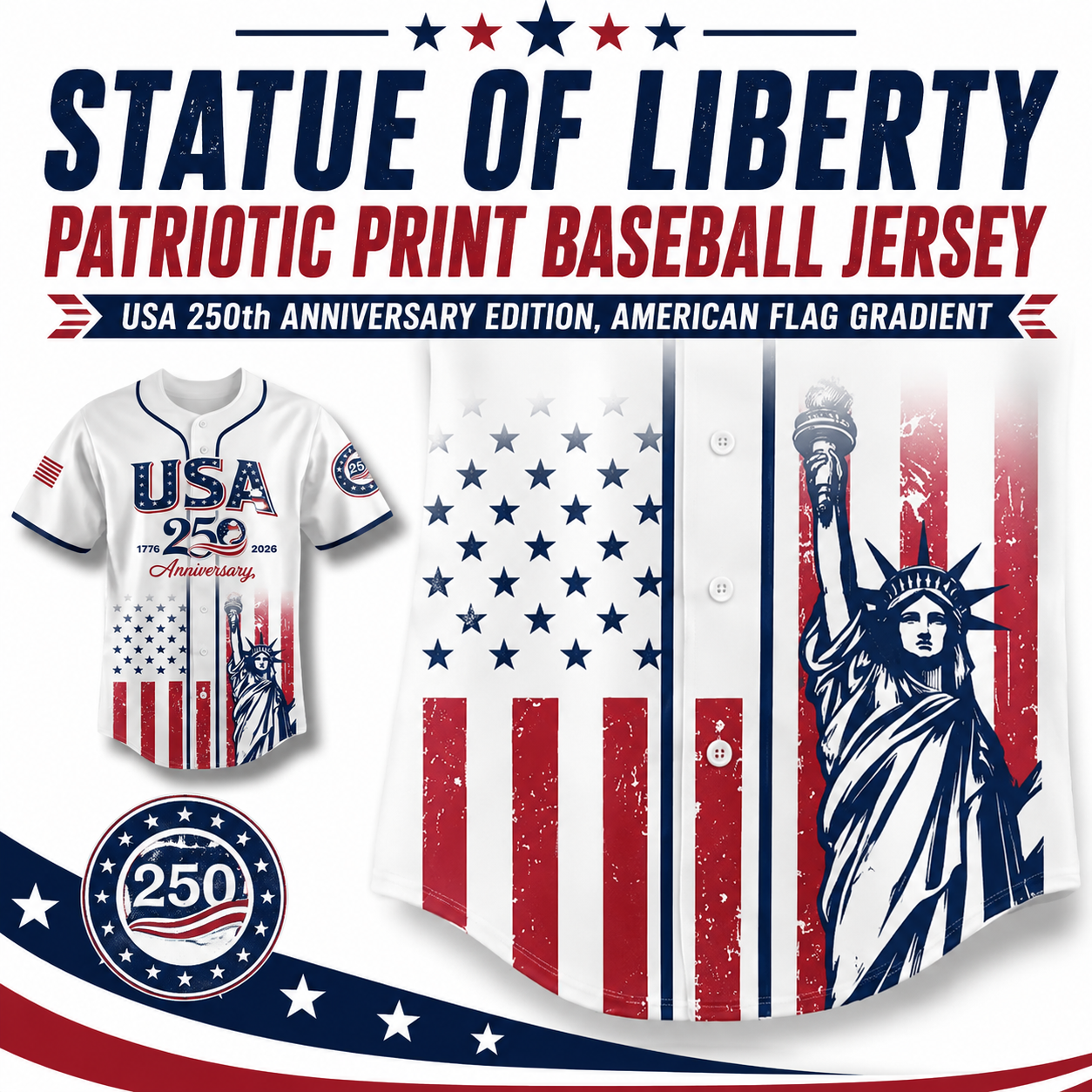 USA 250th Anniversary Baseball Jersey 1776–2026 Patriotic Shirt