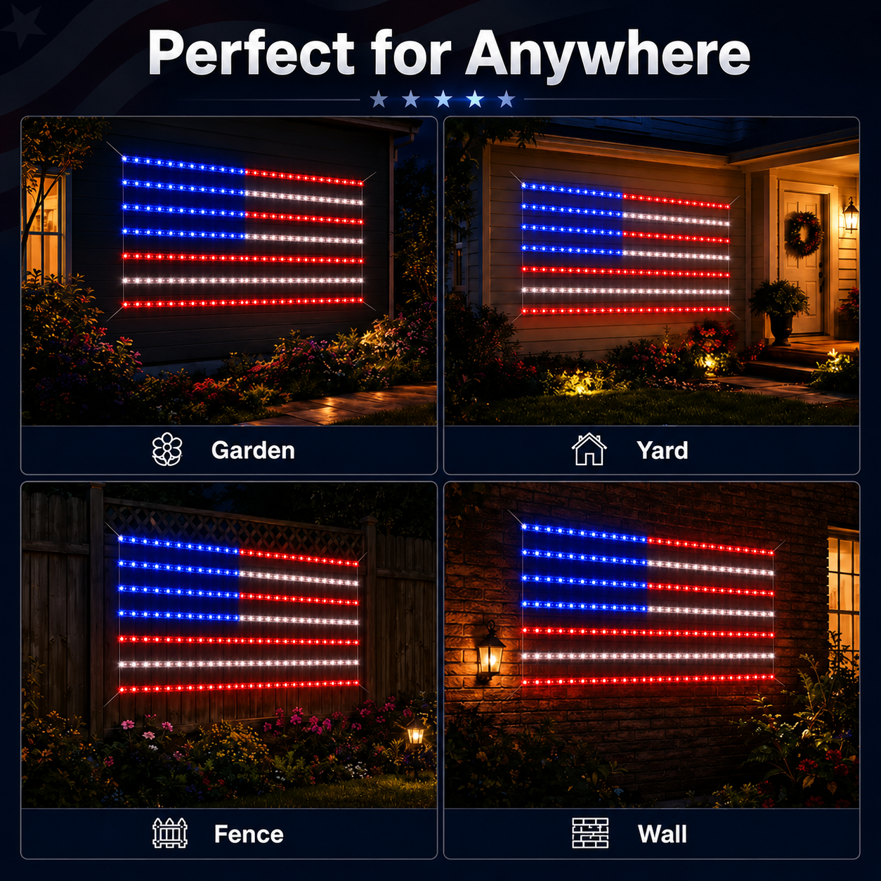 Outdoor solar American flag light, 6.5 ft x 3.28 ft, ultra-bright; suitable for Independence Day, National Day, and Memorial Day decorations; waterproof solar outdoor light.