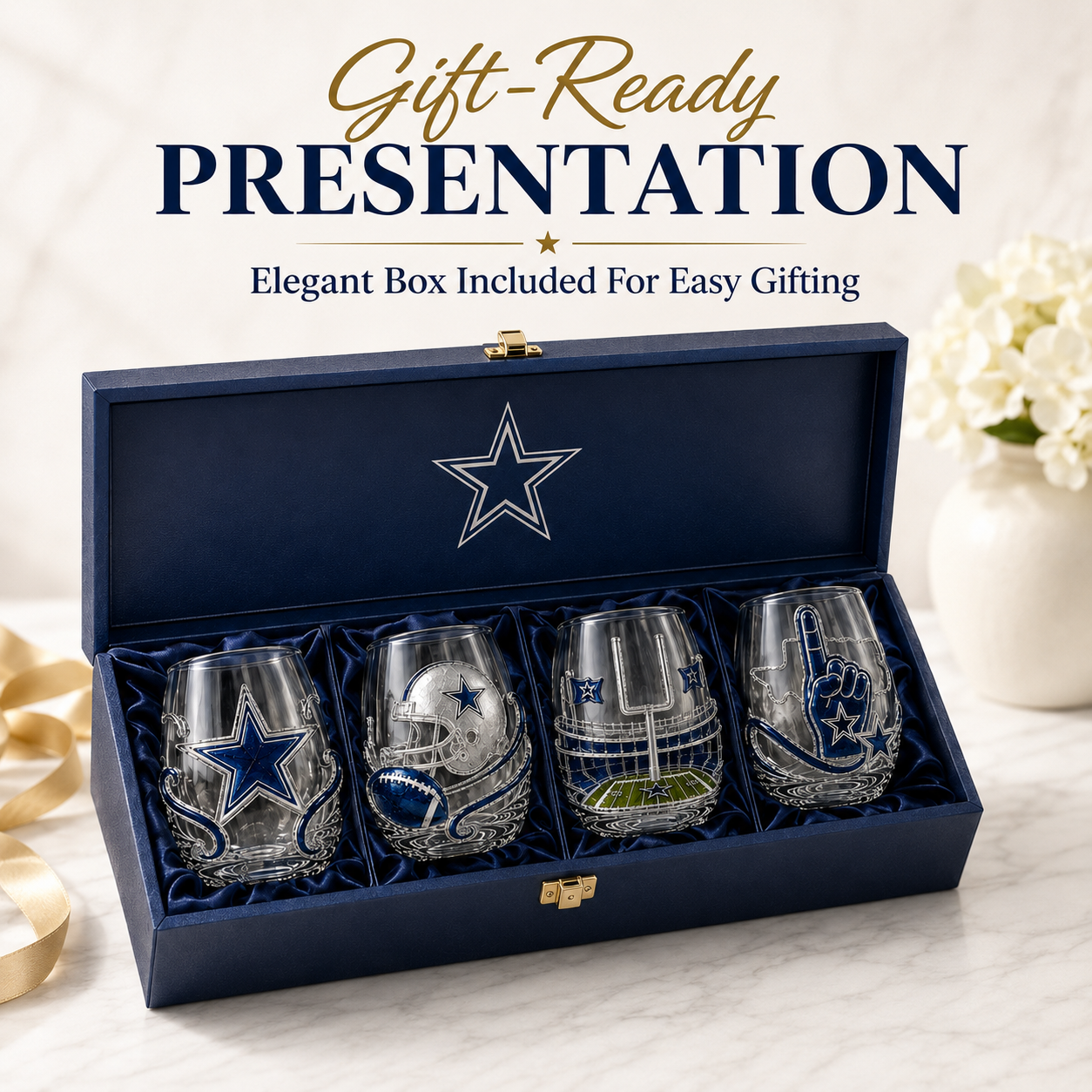 🏈 Game Day Football Fan Glass Gift Set – 4 Unique Stemless Glasses