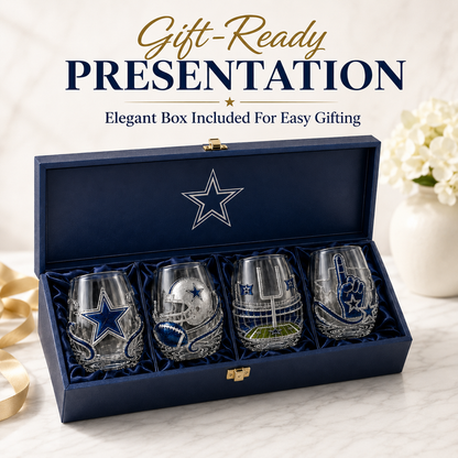 🏈 Game Day Football Fan Glass Gift Set – 4 Unique Stemless Glasses