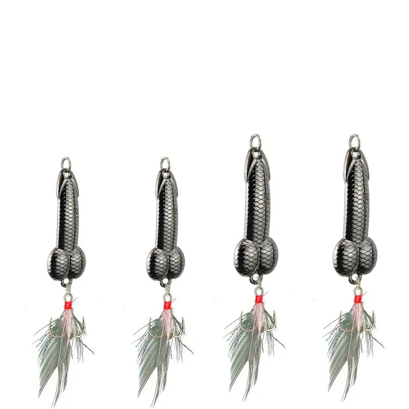4-Piece Fun Fishing Lure Set: Topwater metal casting lures featuring sharp treble hooks, suitable for bass, trout, and predatory fish.