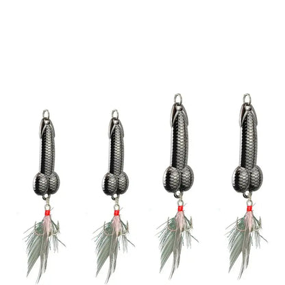 4-Piece Fun Fishing Lure Set: Topwater metal casting lures featuring sharp treble hooks, suitable for bass, trout, and predatory fish.
