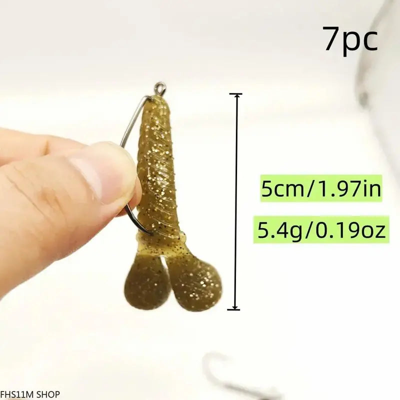 7-Piece Shrimp-Shaped Soft Plastic Worm Fishing Lure Set – Lead-Free Drop-Shot Bait with Realistic Action