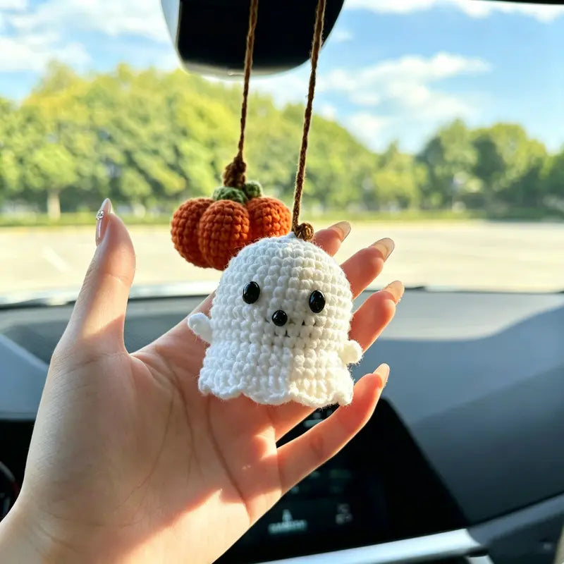 Handmade Halloween Hanging Ornament Crochet Pumpkin and Ghost