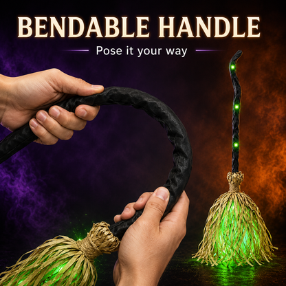Christmas Decoration: Witch's Broom | Movable, voice/touch controlled, glowing, emits eerie sound effects, dances.