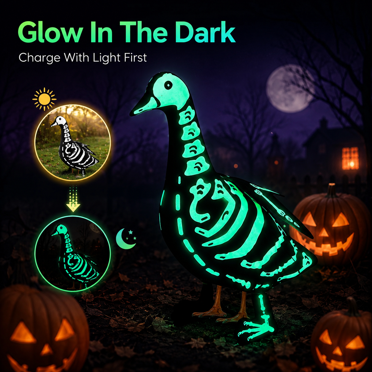 Glow-In-The-Dark Halloween Lawn Goose Skeleton Outfit