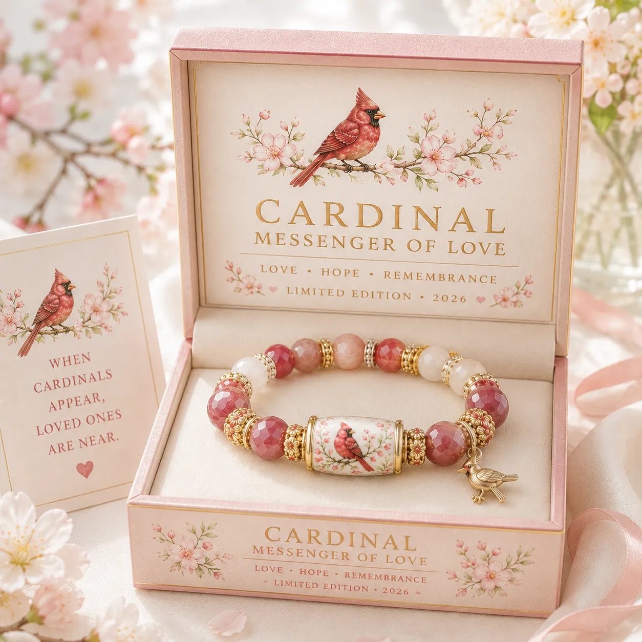 ❤ Cardinal Remembrance Bracelet – Meaningful Red Bead Keepsake Gift