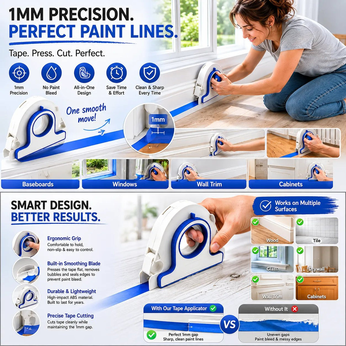 🎨 3-in-1 Painter's Tape Applicator – Perfect Paint Lines Made Easy ⭐