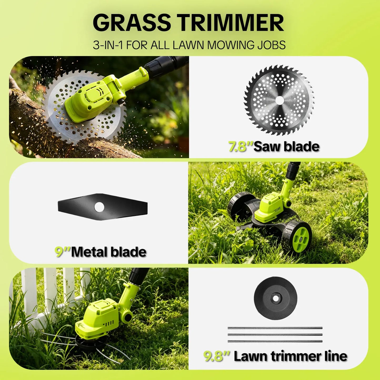 🌿 21V Cordless 3-in-1 Grass Trimmer – Edger & Mini Mower Kit