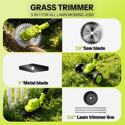 🌿 21V Cordless 3-in-1 Grass Trimmer – Edger & Mini Mower Kit