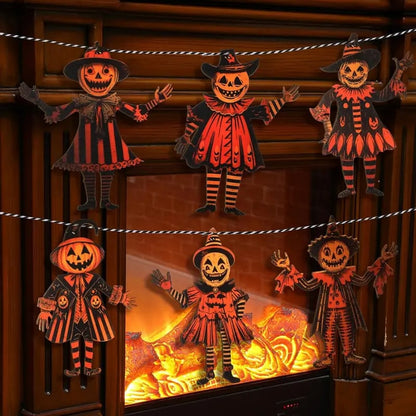 6PCS 5.9Inch Halloween Vintage Wooden Garland Set