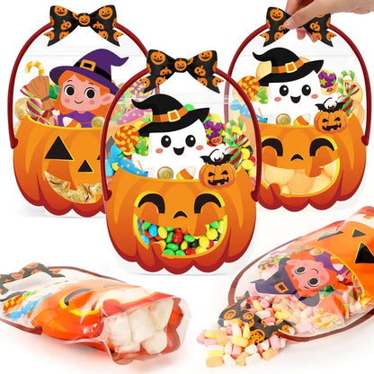 🔥Last Day 49% OFF - 50 Pcs Halloween Favor Bags Transparent Pumpkin Sealed Pouches🍬
