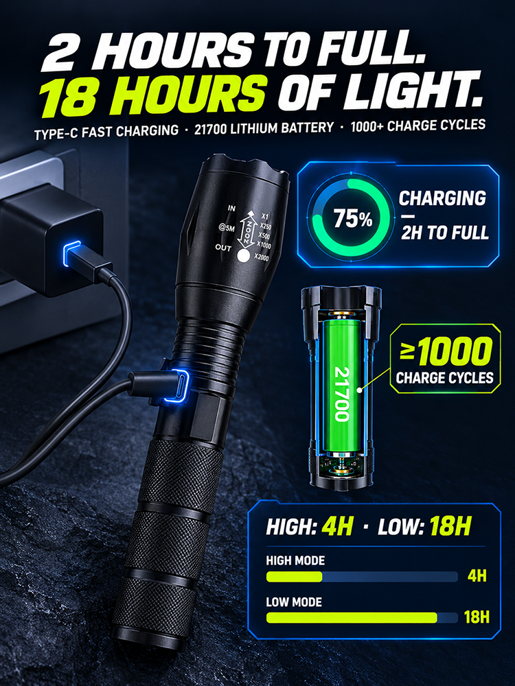 [Night Vision Flashlight] Ultra-Bright White Laser Zoomable Flashlight