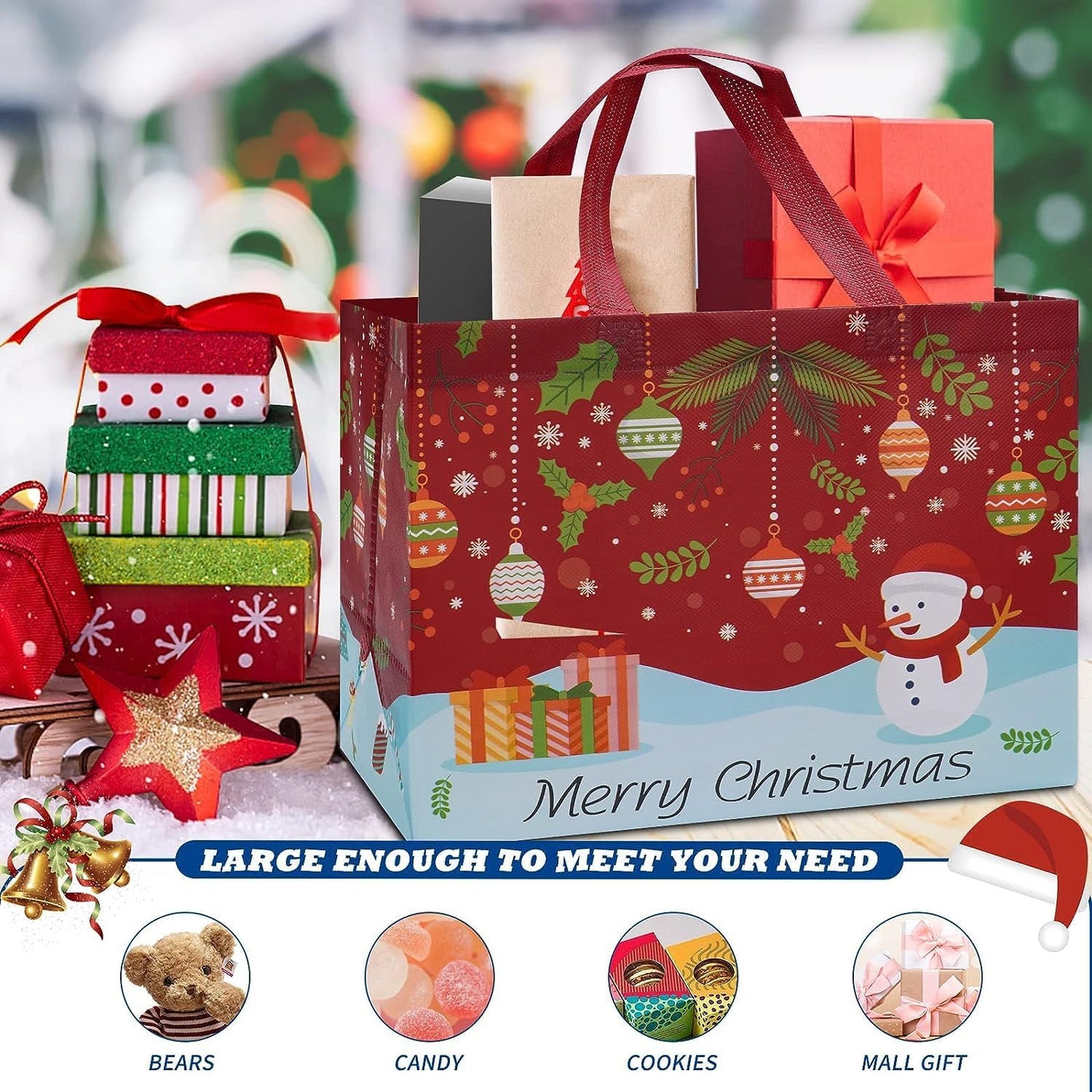 ??Christmas Early Discount 49% Off? Christmas Gift Bags Large Reusable Tote Bags