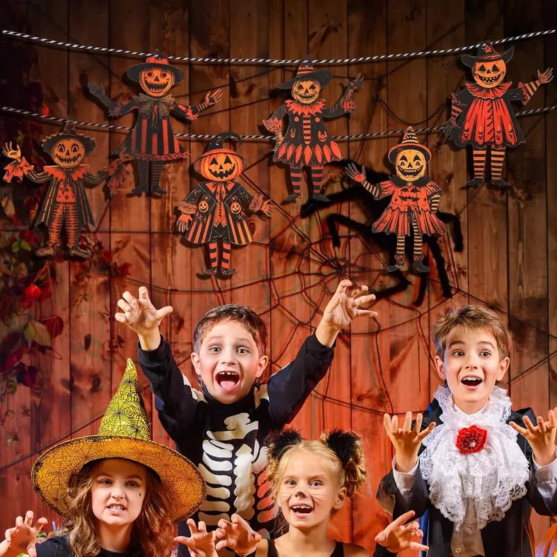 6PCS 5.9Inch Halloween Vintage Wooden Garland Set