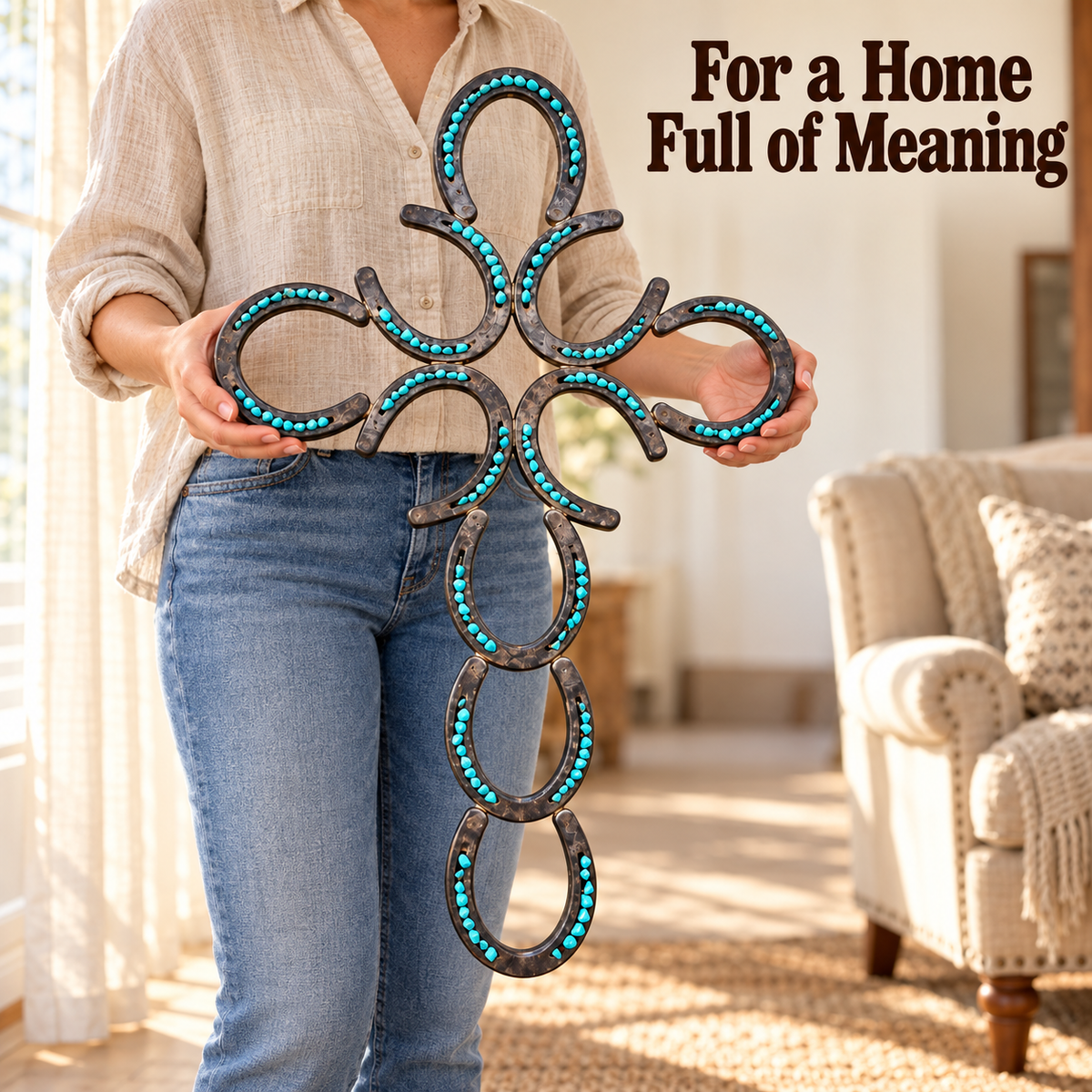 ✝️🐎 Hand-Welded Horseshoe Cross – Rustic Western Wall Decor
