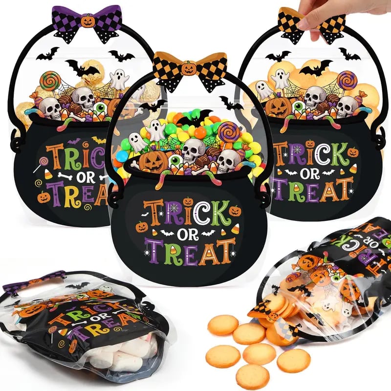 🔥Last Day 49% OFF - 50 Pcs Halloween Favor Bags Transparent Pumpkin Sealed Pouches🍬