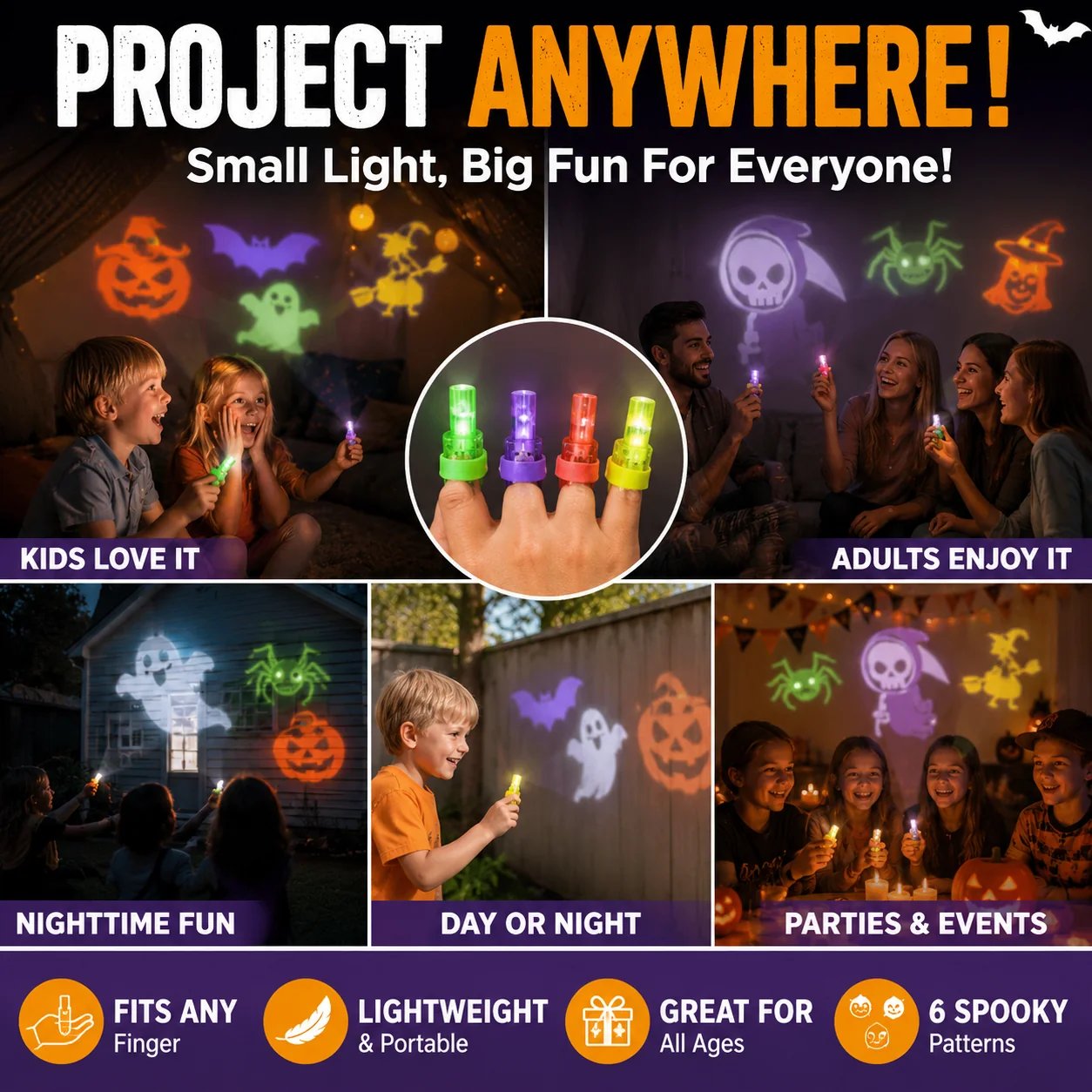 🎃 Halloween Finger Projector Lights – Mini Pattern Projector (36 Pcs)