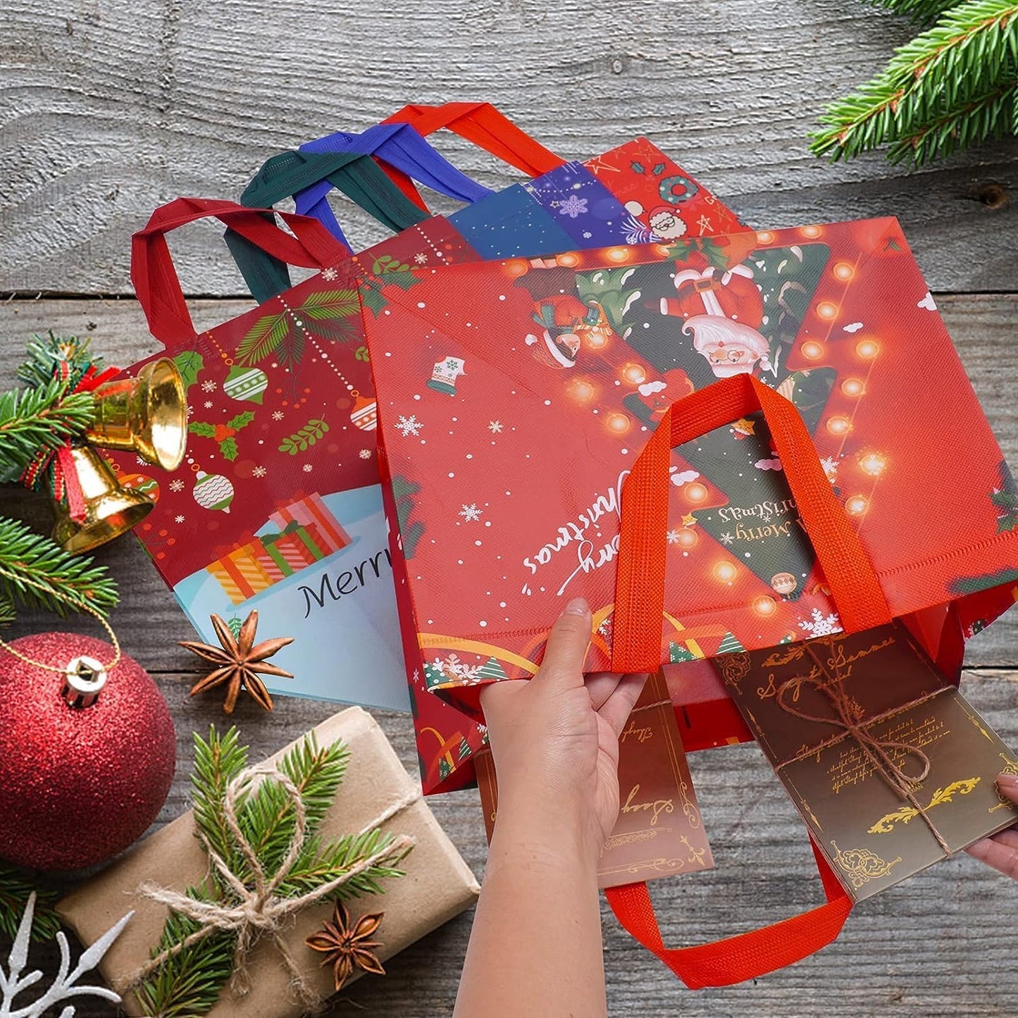 ??Christmas Early Discount 49% Off? Christmas Gift Bags Large Reusable Tote Bags