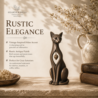 🐱 Heritage Heart Sphynx Cat Sculpture – Vintage Bronze Home Décor ✨