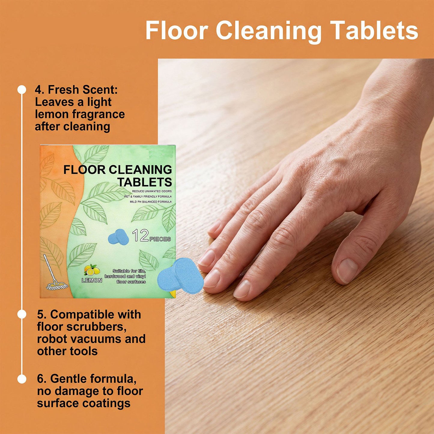 🧼🧼Floor Cleaning Tablets - Safe for Wood Tile Marble Quick Dry No Residue