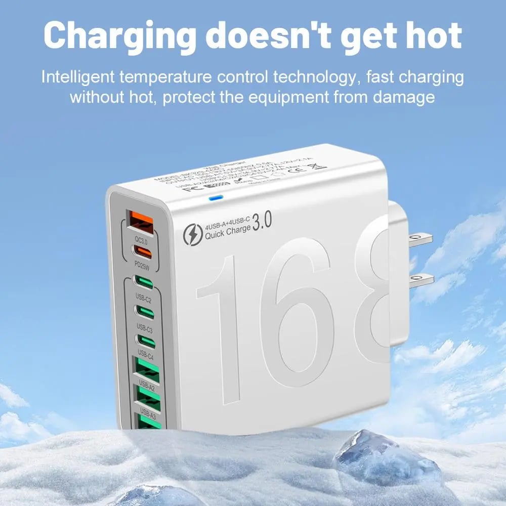 8-Port Smart USB-C & USB-A Fast Charging Hub for Phones & Tablets