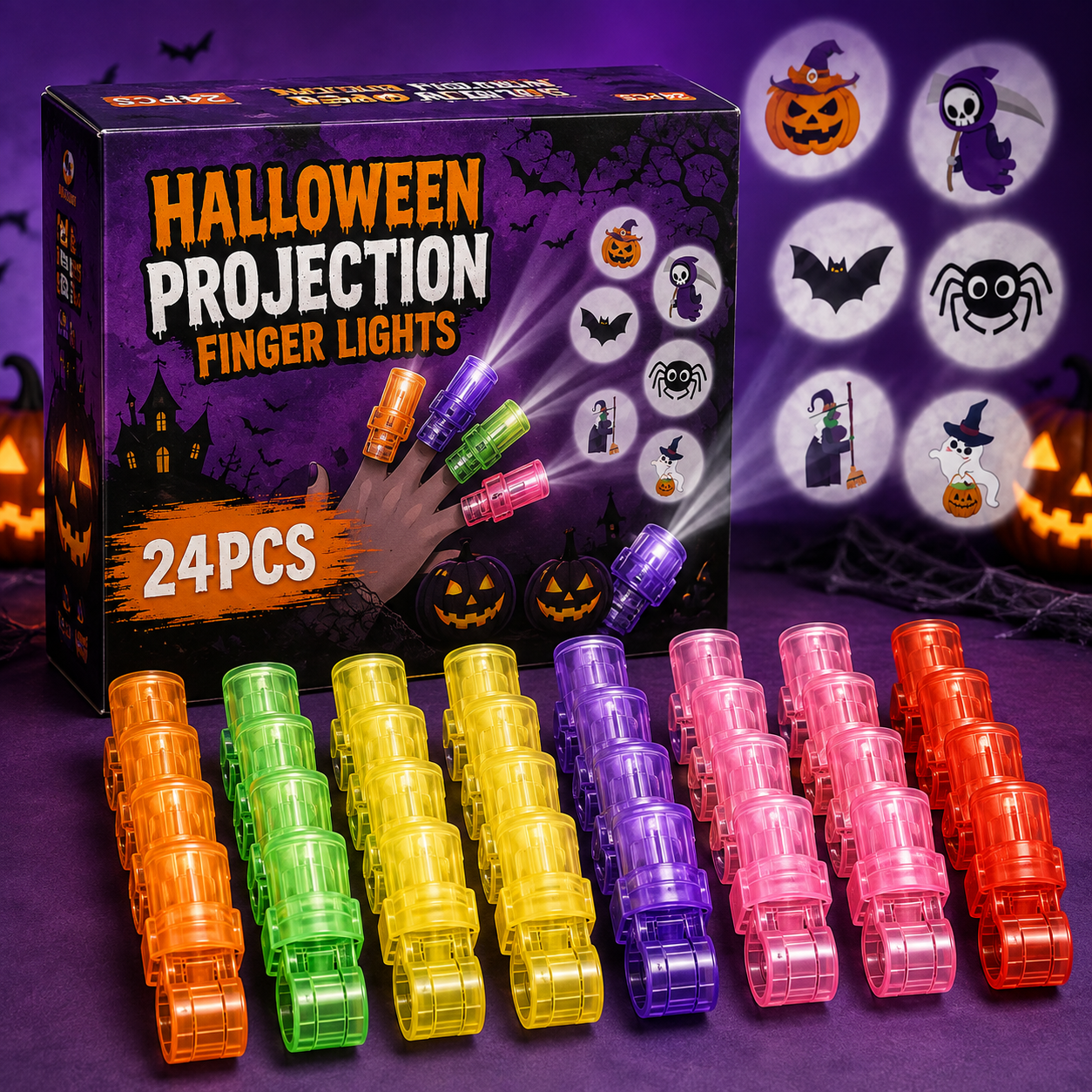 🎃🍬24PCS Halloween Finger Projectors – Fun Party Favor Lights