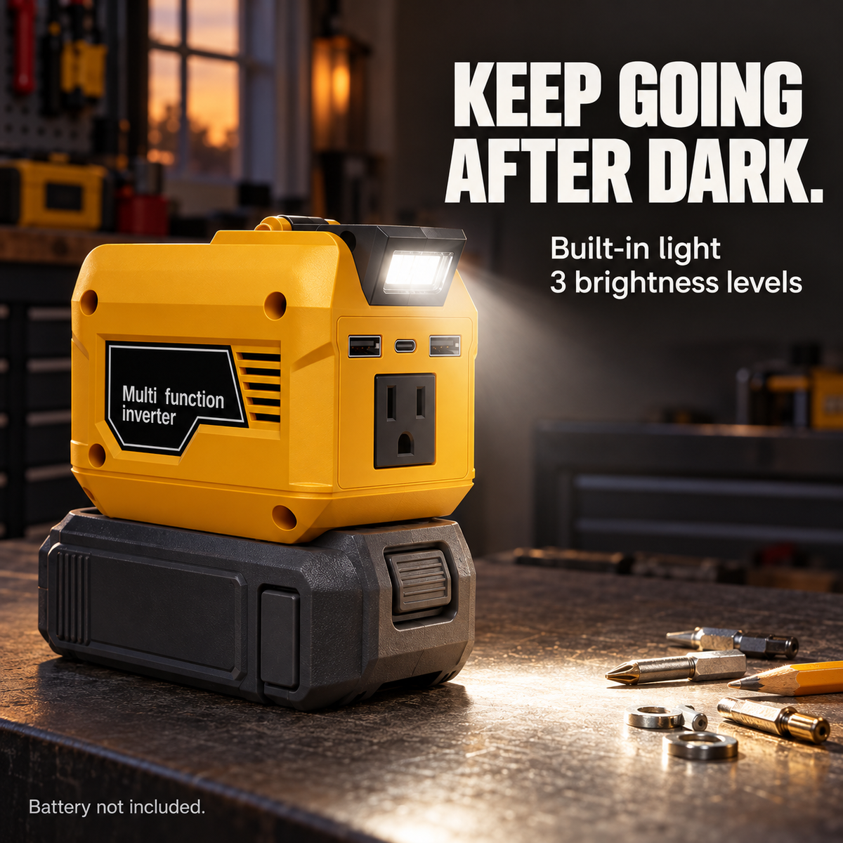 🔥🔋 250W Peak Power Tool Battery Inverter – Portable AC & USB Power Adapter