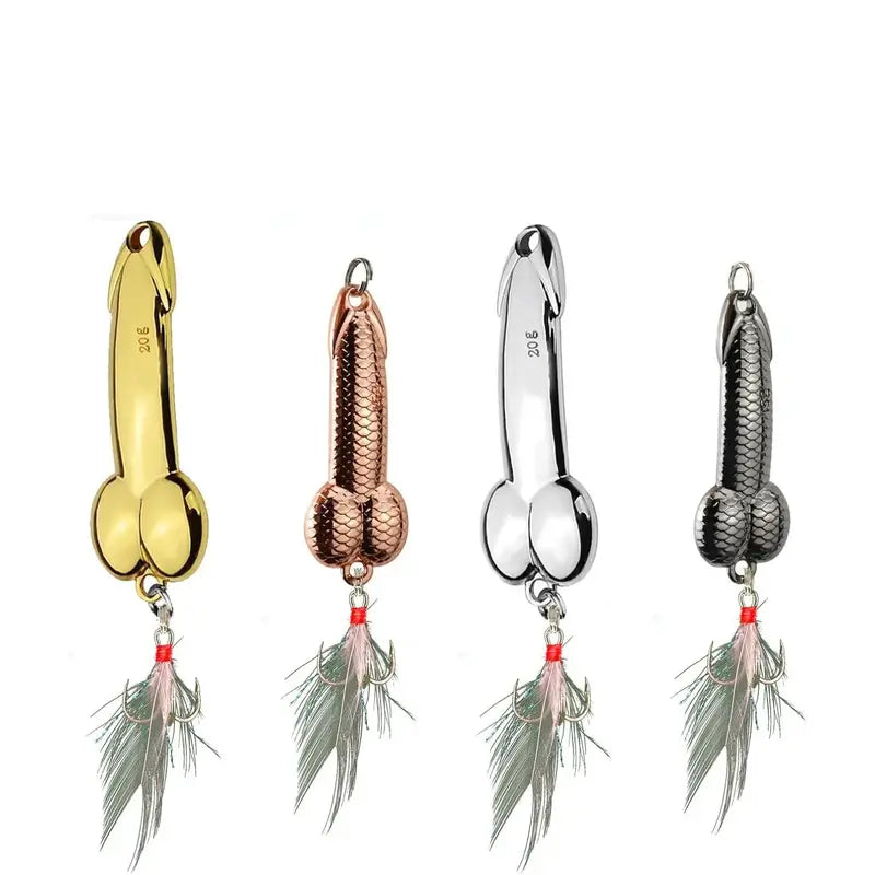 4-Piece Fun Fishing Lure Set: Topwater metal casting lures featuring sharp treble hooks, suitable for bass, trout, and predatory fish.