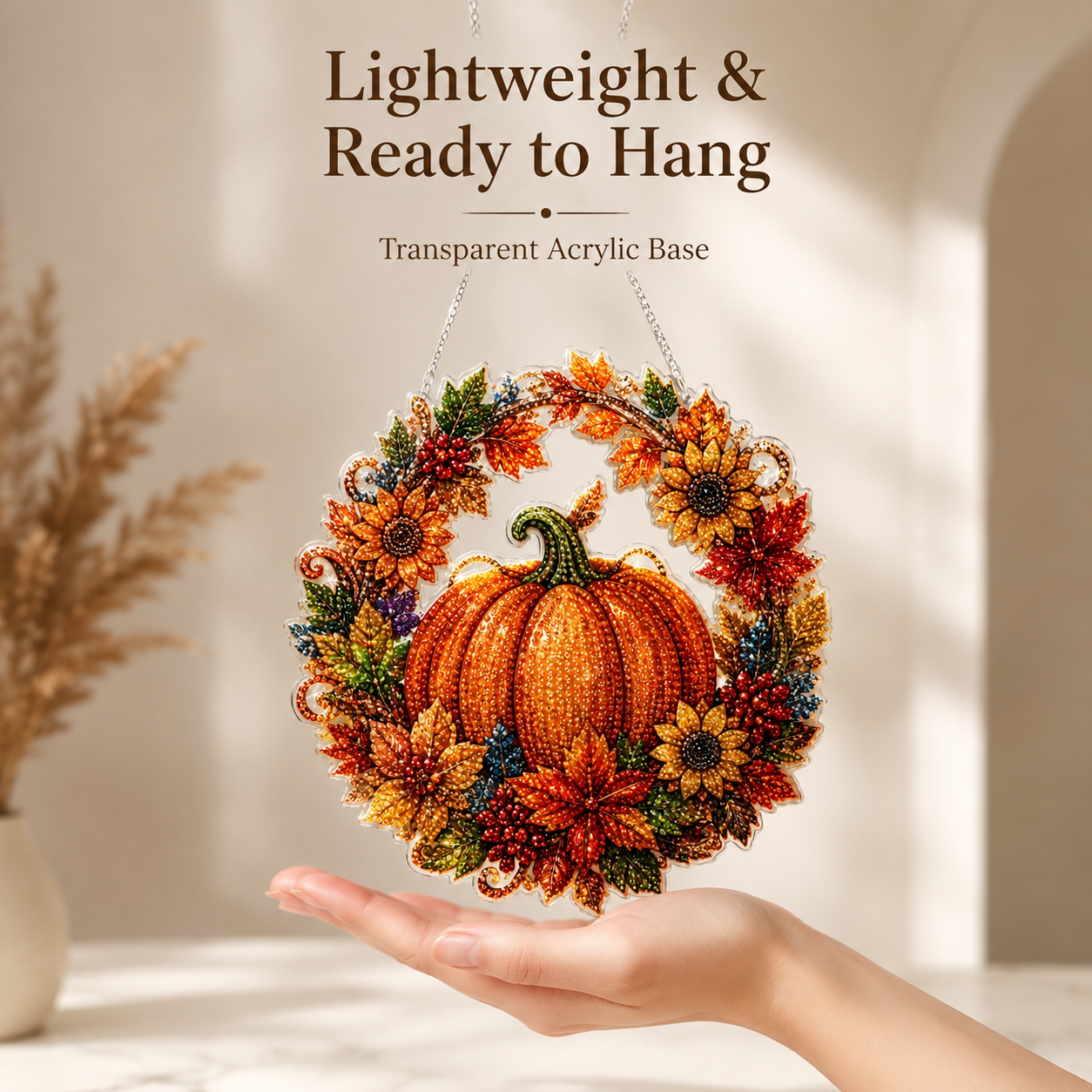🍂 Autumnal pumpkin wreath with a diamond pattern to hang up – Complete DIY kit
