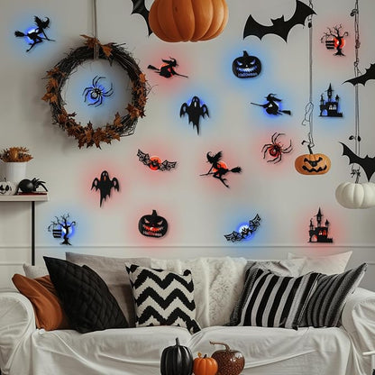16 Pcs LED Halloween Wall Stickers | Spooky Red & Blue Decor