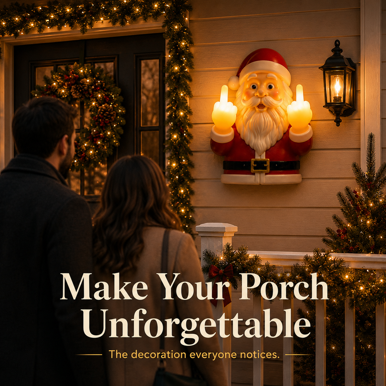 🎅 Light-Up Middle Finger Santa Christmas Decoration